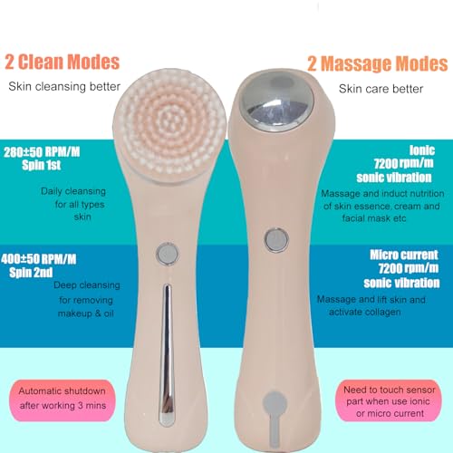 Facial Cleansing Brush, 2 in 1 £×aterproof IPx7 Facial Spin Scrubber Set with 4 Brush Heads, Rechargeable Exfoliating Face Brush Deep Cleansing, Gently Exfoliate and Remove Blackhead Pink