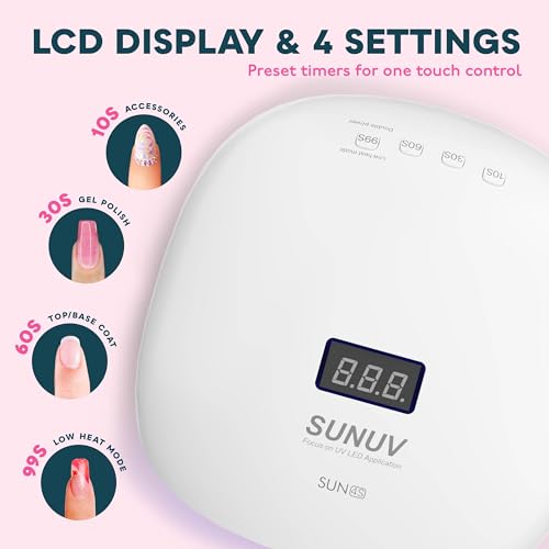 SUNUV SUN4S 48W LED UV Light Nails Lamp, UV Gloves Pink, UV Lamp for Gel Nails with 4 Timer Settings for Gel Polish, Nail Dryer