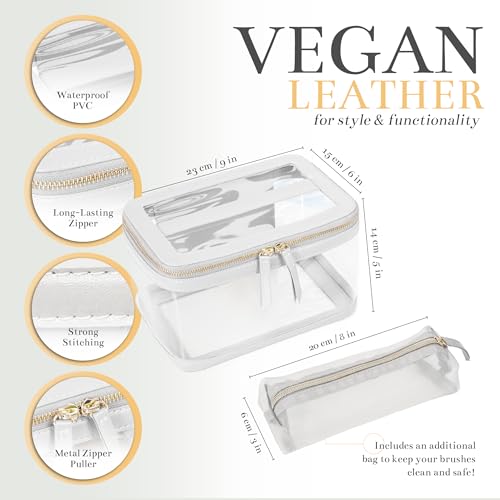 Large Clear Transparent Cosmetic Toiletries Travel Organizer with Makeup Brush Bag Travel Toiletry Bag for Women Train Case