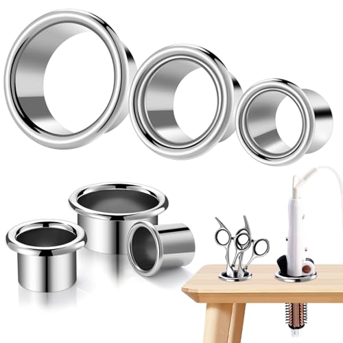 3 Pcs Hair Dryer Holder Insert Curling Iron Holder Stainless Steel Salon Station Appliance Hair Styling Tool Tube Comb Organizer for Hairdresser Bathroom(Sliver,3"+2"+1.5")