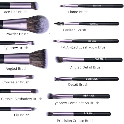 B&R MALL Makeup Brush Set with LED Mirror ? Supper soft Brushes for Flawless Foundation, Concealer, Eyeshadow & More | Lightweight, Versatile, Perfect for On-the-Go Touch-Ups (Purple Black)