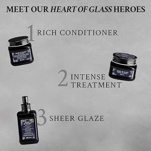 Davines Heart of Glass Rich Conditioner, Fortifying Treatment for Blonde & Silver Hair - Biacidic Bond Complex Repairs, Brightens & Nourishes with Jagua Blue Extract - Weightless Finish