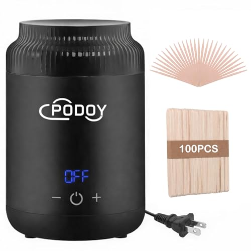 Podoy Mini Wax Pot Warmer for Hair Removal, Small Portable Travel Wax Melt Heater Machine Digital Display for SPA Salon Brow Body Nose Upper Lip Hair Waxing with 100 Waxing Sticks