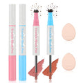 2PCS Liquid Blush Freckle Pen, 2-IN-1 Brown Fake Freckle Stamp & Pink Coral Orange Blush Stick for Cheeks, Waterproof Natural Sunkissed Dewy Cheeks Faux Freckles Face Tattoo Makeup with Puff (01#+02#)