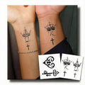 Semi Permanent Tattoo for Women Men, 2 Sheets Realistic Temporary Tattoos, Lasts 2 Weeks Fake Tattoo for Arm Wrist, Waterproof Non-Reflective, Heart Lock Key & Elegant Crown Cross Couple Tattoos