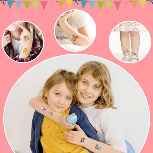 Partywind 204 PCS Easter Kids Tattoos for Basket Essentials, Individually Wrapped Cut Easter Fake Tattoos for Boys Girls Basket Stuffers, Easter Spring Egg Hunt Party Games Prizes Accessories