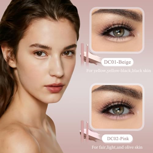 2PCS Under Eye Highlighter Stick with Brush, Waterproof & Smudge-Proof Under Eye Brightener Pencil, Highlighter Makeup Pen, Lying Silkworm Pencil Highlight & Contouring Stick (DC01-Beige)