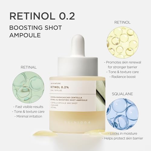 SKIN1004 Retinol 0.2% Boosting Shot Ampoule, Face Serum for Skin Elasticity, Facial Spicule Serum with Retinol & Retinal, Centella Ampoule for Fine Lines & Wrinkles, Korean Skin Care, 1.01fl.oz / 30ml