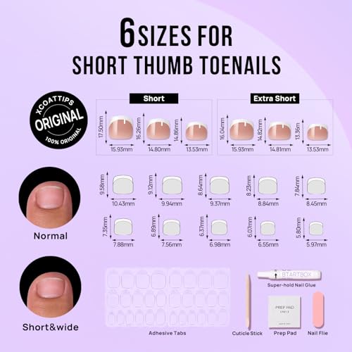 BTArtbox Short Coffin Pre-Designed French Nail Tips and Short Square White French Press on Toenails, Brown