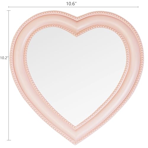 Heart Shape Makeup Mirror Wall Mounted Mirror with Hanging Hole for Home Room Decoration Birthday Gift Valentine's Day Gift for Girl,10.6x10.2inch(Pink)
