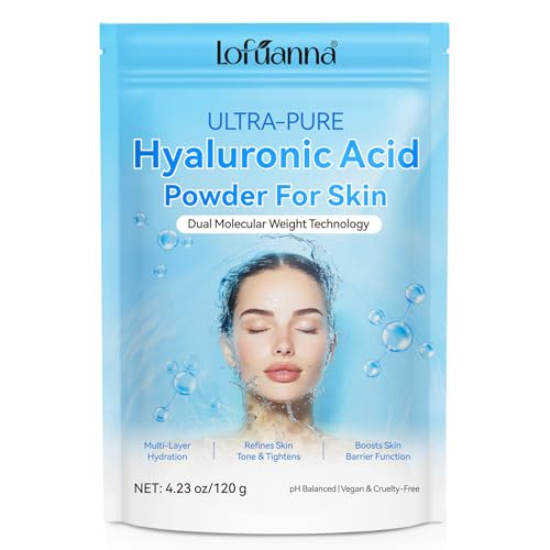 Hyaluronic Acid Powder 100% Pure, Hyaluronic Acid Serum Powder for Skin & Face, Dual Molecular Weight, Deep Hydration & Anti-Aging, DIY Serum Ingredient, Vegan Fragrance-Free(4.23oz/120g)