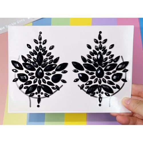 Topz Black Body Gems Sticker Halloween Makeup Collection Rhinestone Sticker Temporary Tattoo Nipple covers diamond pasties body jewels face gems for festival