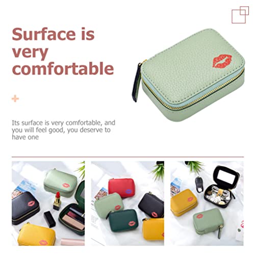 Kichvoe Portable Lipstick Makeup Bag Small Pu Leather Cosmetic Pouch with Mirror for Travel Daily Use Organizer for Lipstick Cards Jewelry