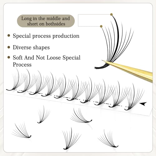 CoMango Wispy Premade Fans Eyelash Extensions 5D 7D 9D Spikes Lash Fans C/D Curly Pointy Stem Volume Lashes Extensions 0.07mm Thin Base Handmade Lash Extensions (black, 120fans-9D-C-Mix8-15mm)