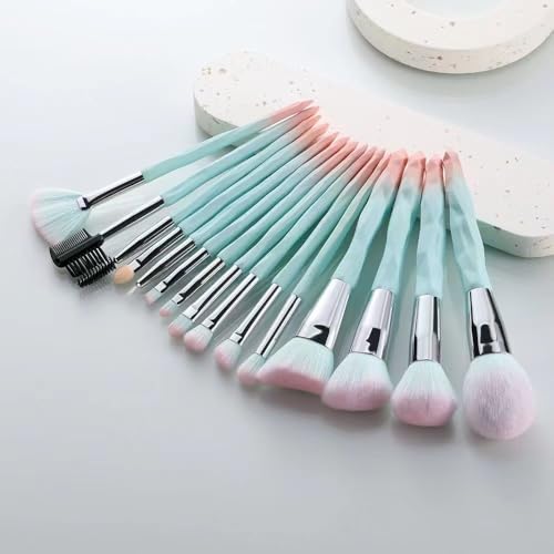 Makeup Brushes - 15pcs makeup brush set (Aquamarine)