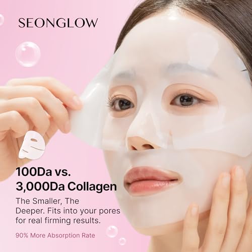 Collagen Hydration Mask, 100-Dalton Ultra-Low Molecular Collagen & Peptide Complex, Deep Hydration, Elasticity & Pore Care, 34g / 1.19 oz (1 Sheet) x 4ea