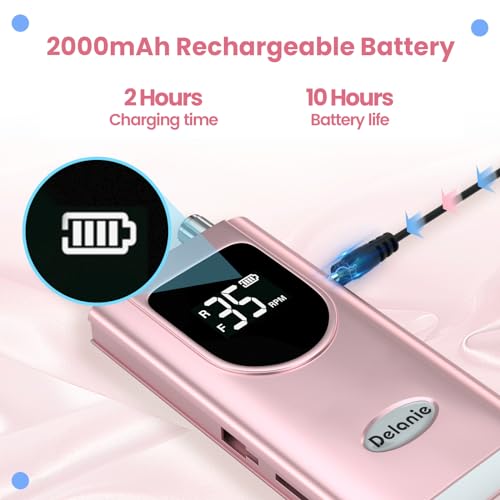 Professional Nail Drill, Lumcrissy 35000RPM Professional Nail File Machine, Rechargeable Efile for Acrylic Gel Nails with Ceramic Drill Bits Set& Sanding Bands for Manicure Salon Home Use
