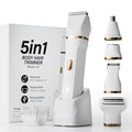 Electric Razors for Women, 5-in-1 Wet/Dry Bikini Trimmer with USB Charge Dock, Deluxe Facial Hair Removal, Wet/Dry Body Shaver for Nose Eyebrows Beard Underarm Leg Arm, IPX7 Waterproof (White)