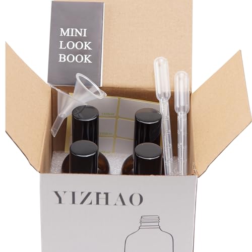 YIZHAO Black Glass Spray Bottles 4oz, with Small Fine Mist Spray, Metal Cap, Refillable for Essential Oil,Travel,Cleaning,Perfume,Aromatherapy,Makeup ? 4 Pcs
