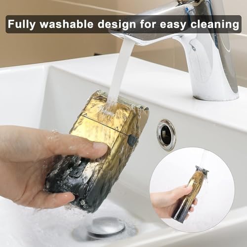 Electric Shaver Razor for Men, MAX-T Quick Rechargeable Wet Dry Rotary Shaver with Pop Up Trimmer and LED Display, IPX7 100% Waterproof (8101 with USB Cable)