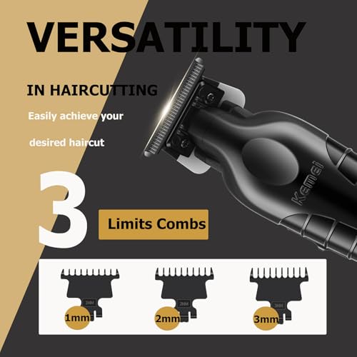 KEMEI 2299 Hair Trimmer for Men with Charging Dock, Professional Cordless T-Blade Clippers for Edging & Lining, Barber Zero Gap Trimmers, USB Rechargeable Kit with Storage Base (Black)