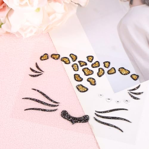 Leopard Print Temporary Tattoos, Self-Adhesive Leopard Face Jewels Cheetah Face Stickers for Halloween Costume Party Accessories