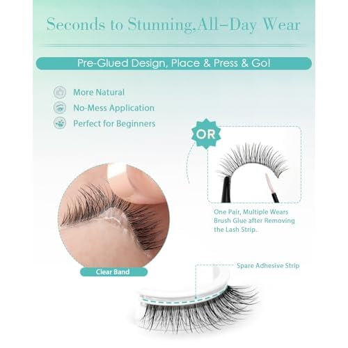 Obeyalash Self Adhesive Eyelashes Natural Look,Waterproof Stick on False Eyelashes,Easy Strip Lashes for Beginners,Reusable Glueless Lashes for Daily Work & Travel (L08 Doll Eye 10mm)
