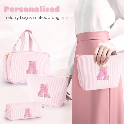 Easter Gifts Basket Stuffers for Teen Girls Women - Toiletry Bag Initial Makeup Bag | Travel Cosmetic Bag | 8 9 10 11 12 13 14 15 16 Years Old Girl Gifts Trendy Stuff - Pink A