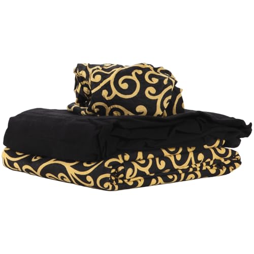 ForPro Premium Designer Flannel 3-Piece Massage Sheet Set, Golden Swirl with Black Fitted Sheet