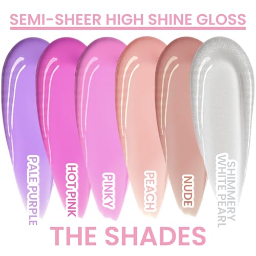 Shop Stunner Shades | Stunn Shine, SEMI-SHEER High Lip Gloss For A Shiny Finish, 6-Pack Collection (Pale Purple, Hot Pink, Pinky, Peach, Nude, White Pearl (Shimmer), 0.15 Fl Oz)