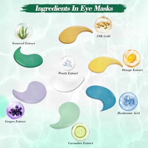 Seaweed & Collagen Under Eye Patches, 60 Pcs Under Eye Masks for Dark Circles, Puffiness & Fine Lines, Nourishing & Firming Eye Mask Skincare for Women Men, Stocking Stuffers, with Applicator Spoon