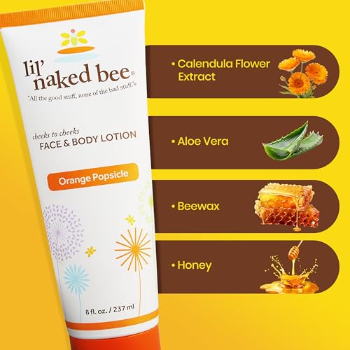 Lil Naked Bee Baby Lotion for Kids (8 oz) Orange Popsicle Cheeks to Cheeks Face & Body Lotion for Hydrating & Moisturizing for Skin