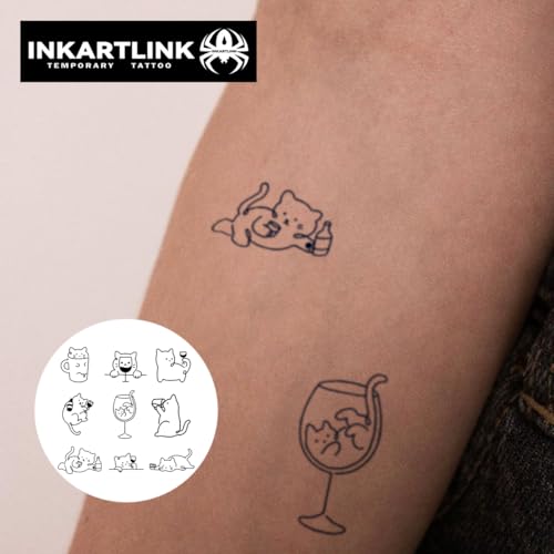 INKARTLINK Semi Permanent Tattoo, Ins Style, Cute Cat Line Tattoo, Waterproof and Anti-reflective, Exquisite Packaging, Unique Design (Simple Line 6)