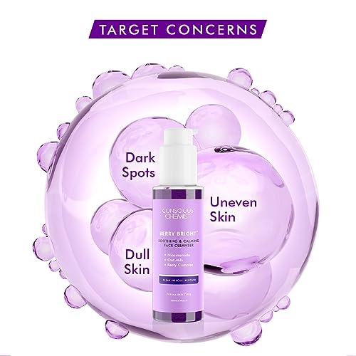 Conscious Chemist¢ç Niacinamide Face Wash | 100ml | Pore Refining Brightening Cleanser for Women & Men with BlueBerry & AcaiBerry Extracts, Bright Clear Skin, Cruelty Free, All Skin Type - Berry Bright