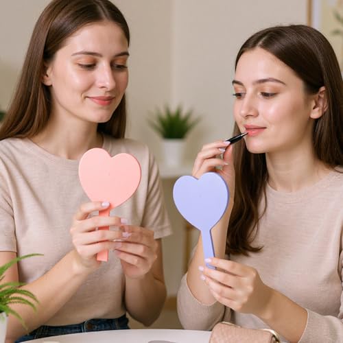 15 Pcs Heart Shaped Handheld Mirror Small Travel Makeup Mirrors with Handle Mini Heart Bulk Plastic Cosmetic Gift for Women (Bright Color)