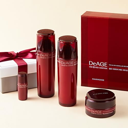 CHARMZONE DeAge Red Addition Korean Skincare Set of 3 ? Anti-Aging Red Wine Face Care with Toning Water, Emulsion & Cream ? Hydrating, Nourishing, Gift-Ready (10.98 fl. oz)
