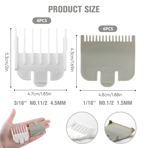 12 Pcs 1/2 Guard Compatible with Wahl Clipper Guards Set Hair Clipper Trimmer Guards #1/2-1/16" (1.5 mm) #1-1/2-3/16" (4.5 mm) Compatible with Wahl #3354-100 Fits Most Size Clippers Guide Comb(Grey)