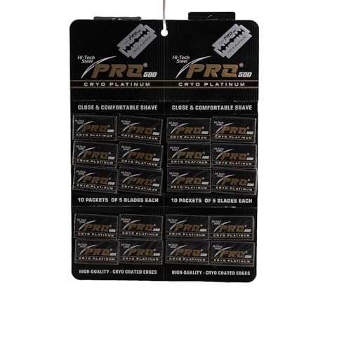 Pro 500 Cryo platinum Double Edge Razor Blades, Chromium Coated, Saloon Pack, 20 Counts(5 Blades Each Counts)