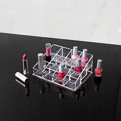 Isaac Jacobs Clear Acrylic 12 Compartment Nail Polish Holder, Organizer for Makeup, Essential Oils, Storage Solution, Rack Display (3 Rows (x4)) (Pack of 2)