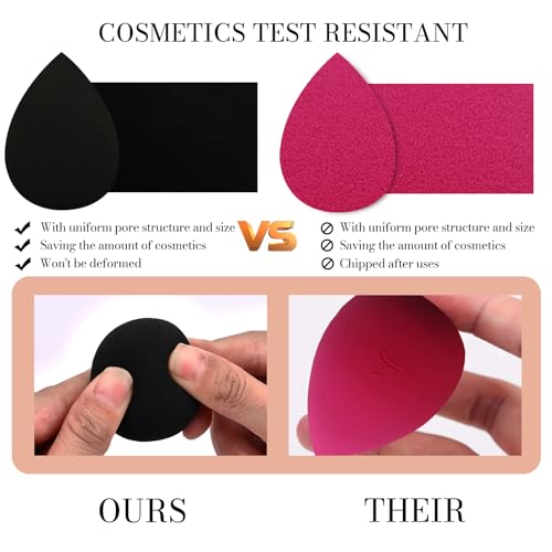 7Pcs Soft Makeup Sponges Set, Latex Free Blender Beauty Sponge for All Skin Types, Professional Application of Liquid, Cream and Powder Makeup, Dry & Wet Use Blender sponge, Black