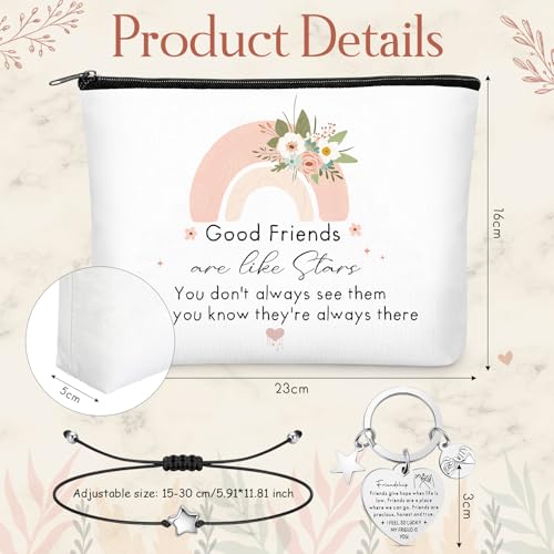 12 Set Christmas Friend Gifts for Women Bulk Friendship Bracelets Makeup Bags with Zipper Keychains Cards Women Friendship Gifts for BFF Birthday Christmas Party