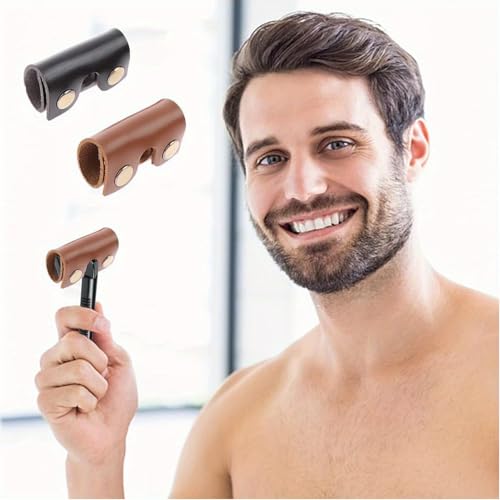 2 Pack Safety Razor Head Protecting Leather Cover Protective Travel Case with Snap Buttons Safety Razor Blade Guard Protector for Double Edge Safety Razor Single Blade Razors