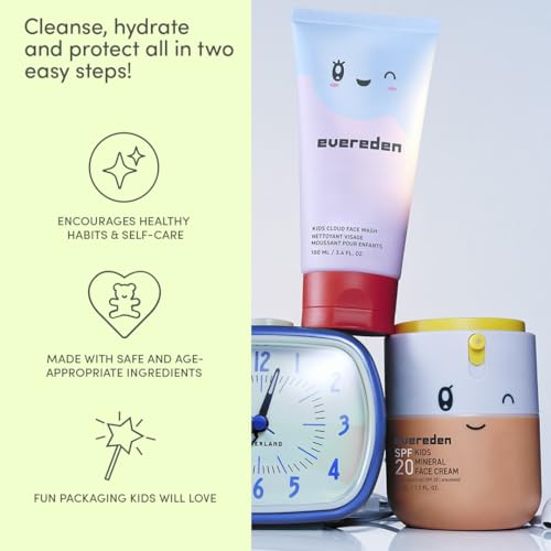Evereden Kids Healthy Morning Duo with Headband for Girls and Baby Lip Balm: Clean & Vegan Skin Care | Cloud Face Wash, SPF 20 Mineral Face Cream | Non-Toxic & Easy-to-Use