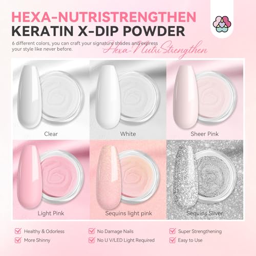 SAVILAND Dip Powder Nail Kit with Drill: 6 Color Winter Dip Nails Powder Starter Kit Pink Nude Glitter Clear with Liquid Set Base Top Activator French Manicure Beginner DIY Home Christmas Gift