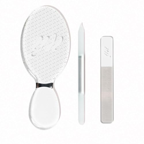 Glass File Kit - Durable, Etched Glass for Natural Nails, Includes Cuticle Pusher, Foot File & Nail File
