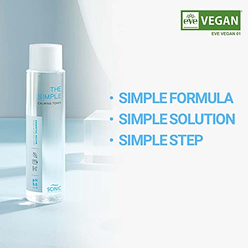 SCINIC The Simple Calming Toner, pH 5.5, 4.90 fl oz (145 ml) | Vegan Face Astringent for Sensitive and Irritated Skin | Fresh Watery Texture | PH-Balanced Mild Toner | Korean Skincare