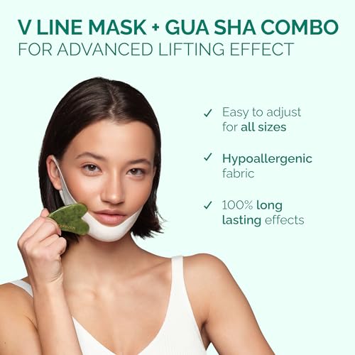 PLANTIFIQUE V-Line Collagen Mask for face 10 PCS Chin Strap for Double Chin Women & Men and Gold Under Eye Patches for Puffy Eyes and Dark Circles 20 Pairs Under Eye Masks for Dark Circles