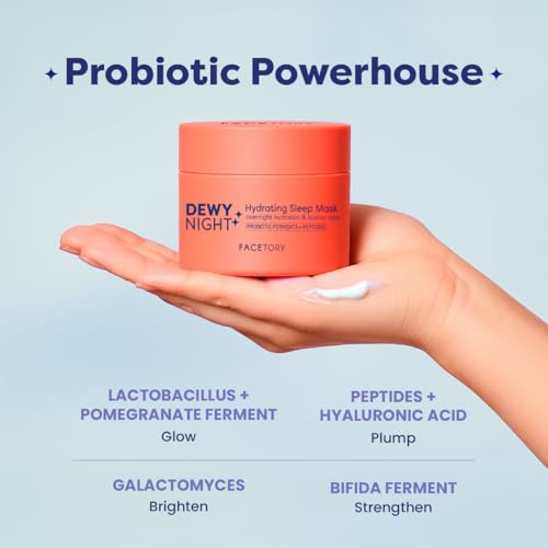 FACETORY Dewy Night Sleeping Mask ? Hydrating Overnight Face Mask with Probiotic Ferments, Peptides, and Hyaluronic Acid ? Fragrance-Free K-Beauty Skincare, 50 ml