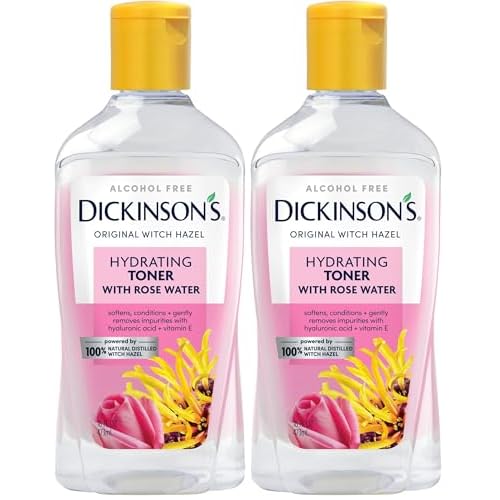 Dickinson's Enhanced Witch Hazel Hydrating Toner with Rosewater, Alcohol Free, 98% Natural Formula, 16 Fl Oz (Pack of 2)