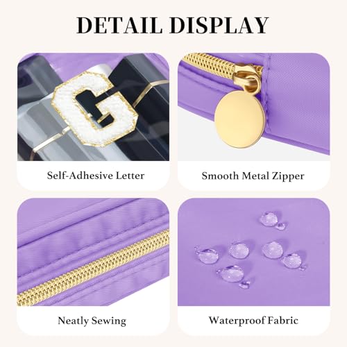 Personalized Travel Makeup Bag Set, 2PCS Toiletry Bag & 26 Chenille Letters, Elegant Skincare Bag, DIY Bridal Shower Gifts for Engagement Wedding (White)